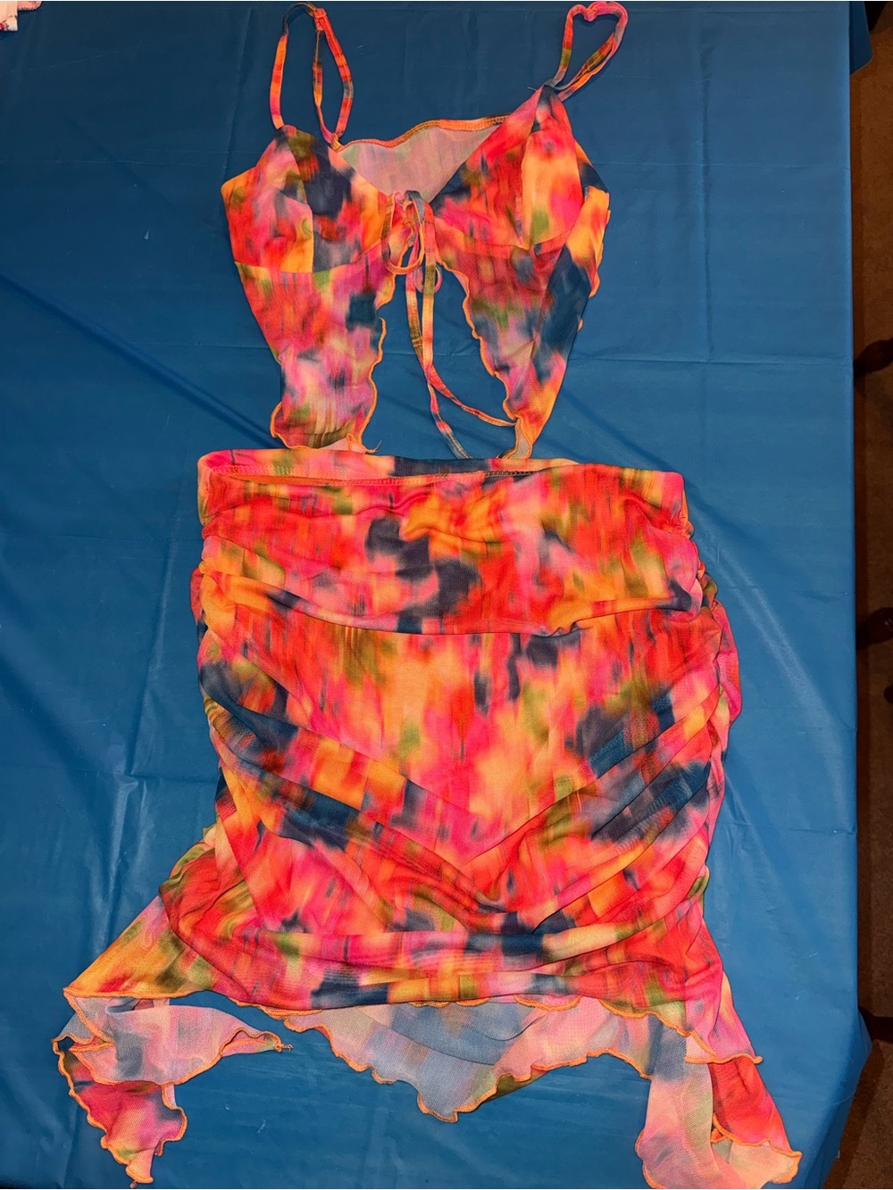 SHEIN Pink Orange Blue Tie-Dye Two-Piece Skirt Set